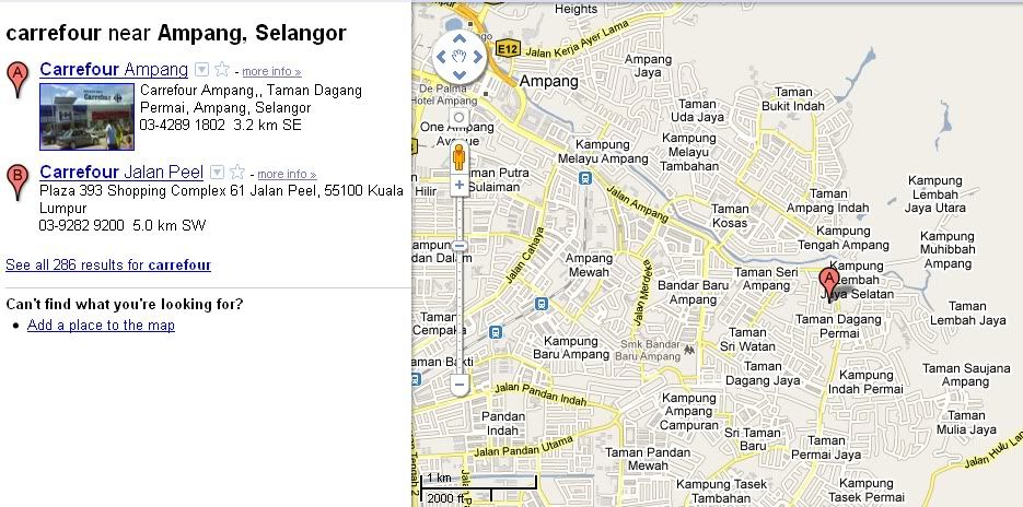 Peta ke Carrefour Ampang